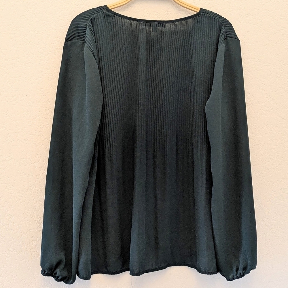 Daniel Rainn Forest Green Crinkle Long Sleeve Tassel Blouse Small - Picture 5 of 5